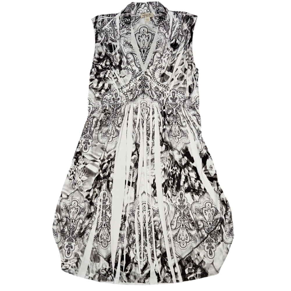 One world energie Sleeveless tank top dress size large black white paisley
